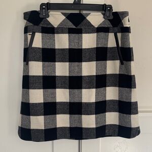 Talbots Women’s Wool Blend Black & White Buffalo Plaid A-Line Skirt Size 14 EUC